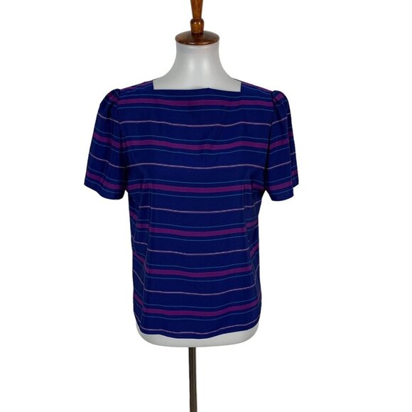 Sasson Paris Blue Short Sleeve Blouse 14 15 Retro Work Chic Top - Picture 1 of 5